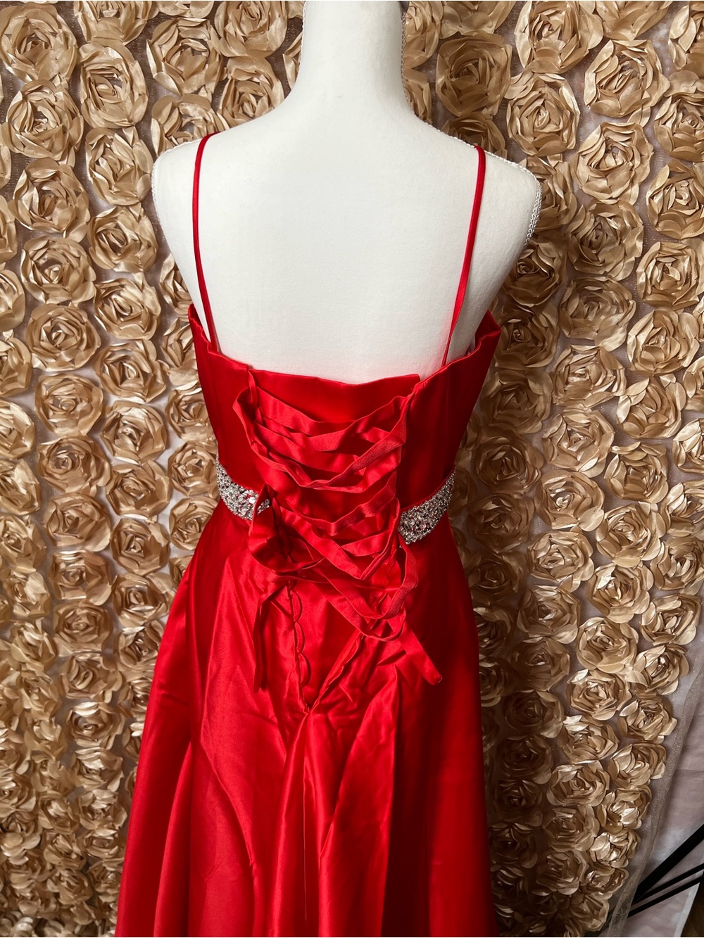 Red V-Neck Satin Evening Dress with Crystal Waistband
🚨 NEW WITHOUT TAGS🚨 - Picture 3 of 4